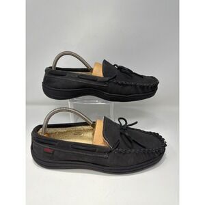 G.H. Bass & Co Mens Moccasin Slippers 9 M Dark Gray Faux Fur Lined Slip‎ On
